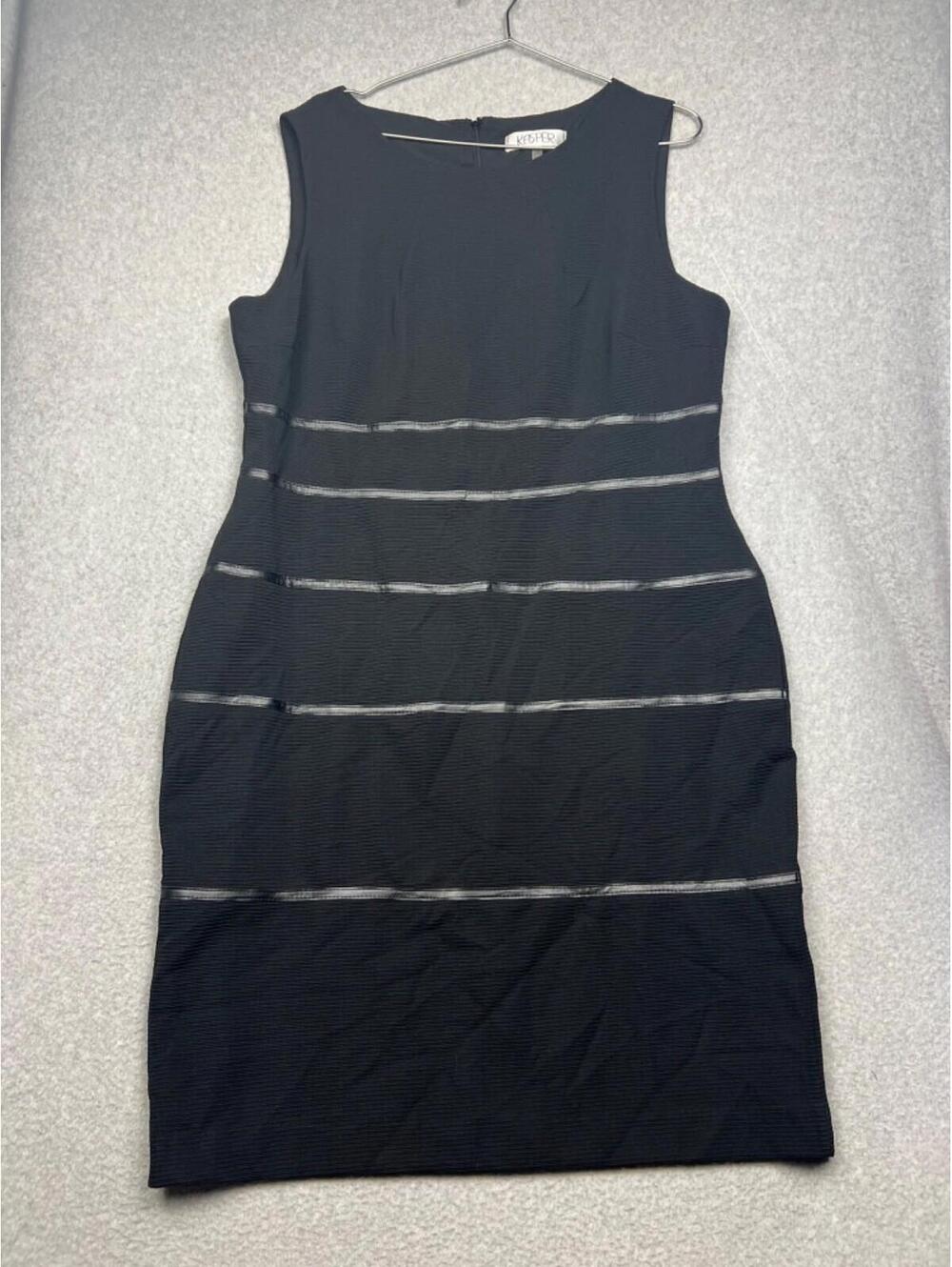 Kasper Ribbed Knit Sheath Dress Womens Plus 18 Faux Leather Stripe Sleeveless